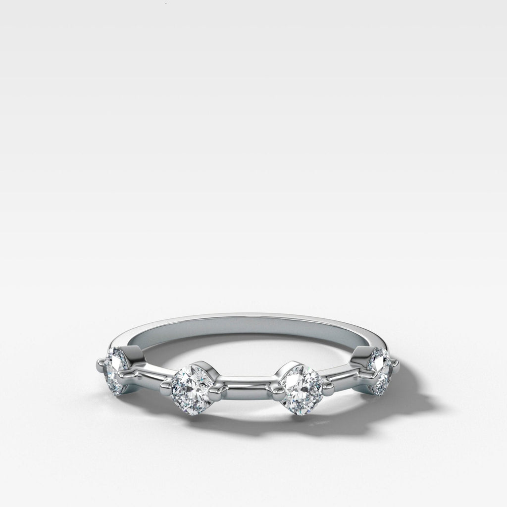 Spaced Compass Wedding Band with Four Cushion Cuts
