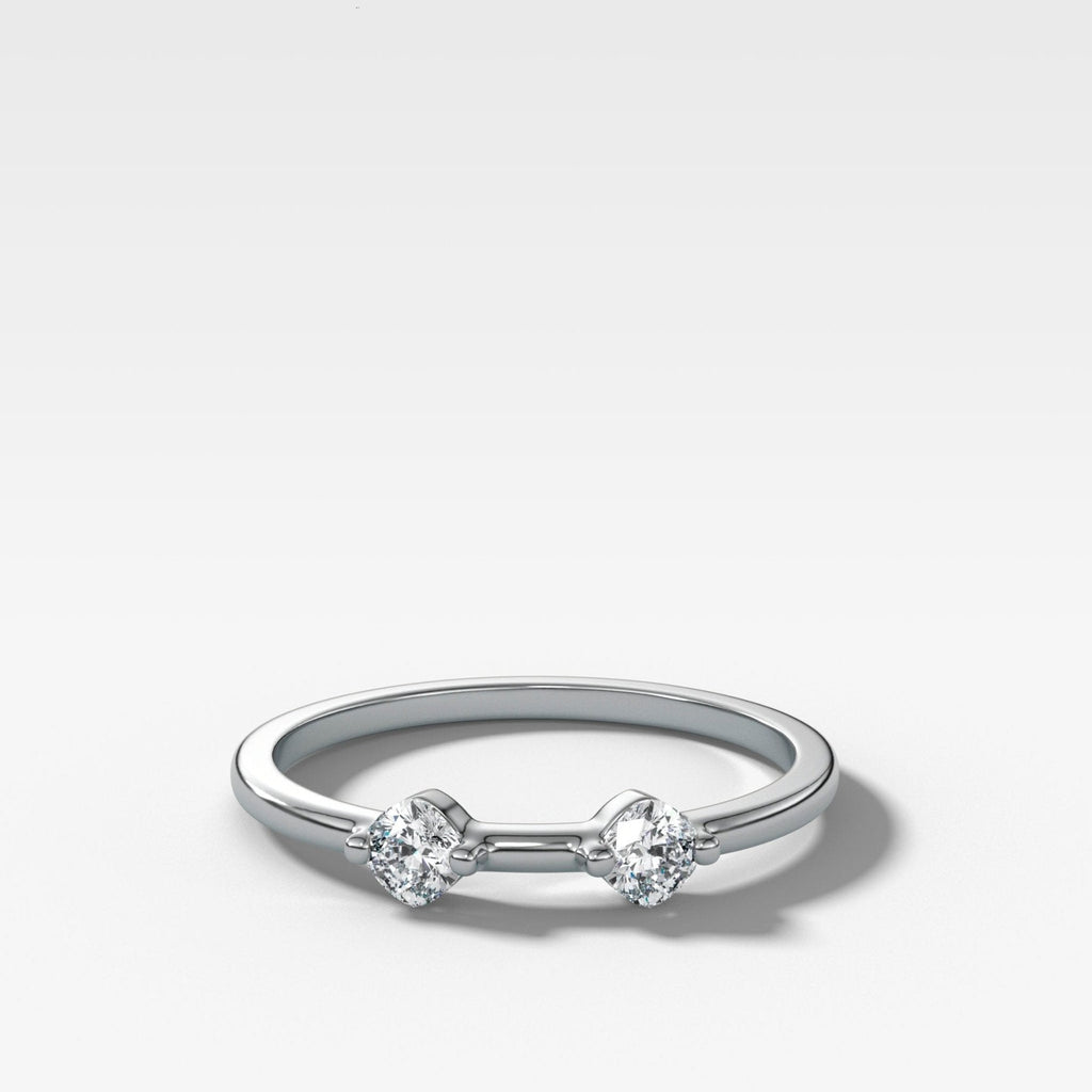 Spaced Compass Wedding Band with Two Cushion Cuts