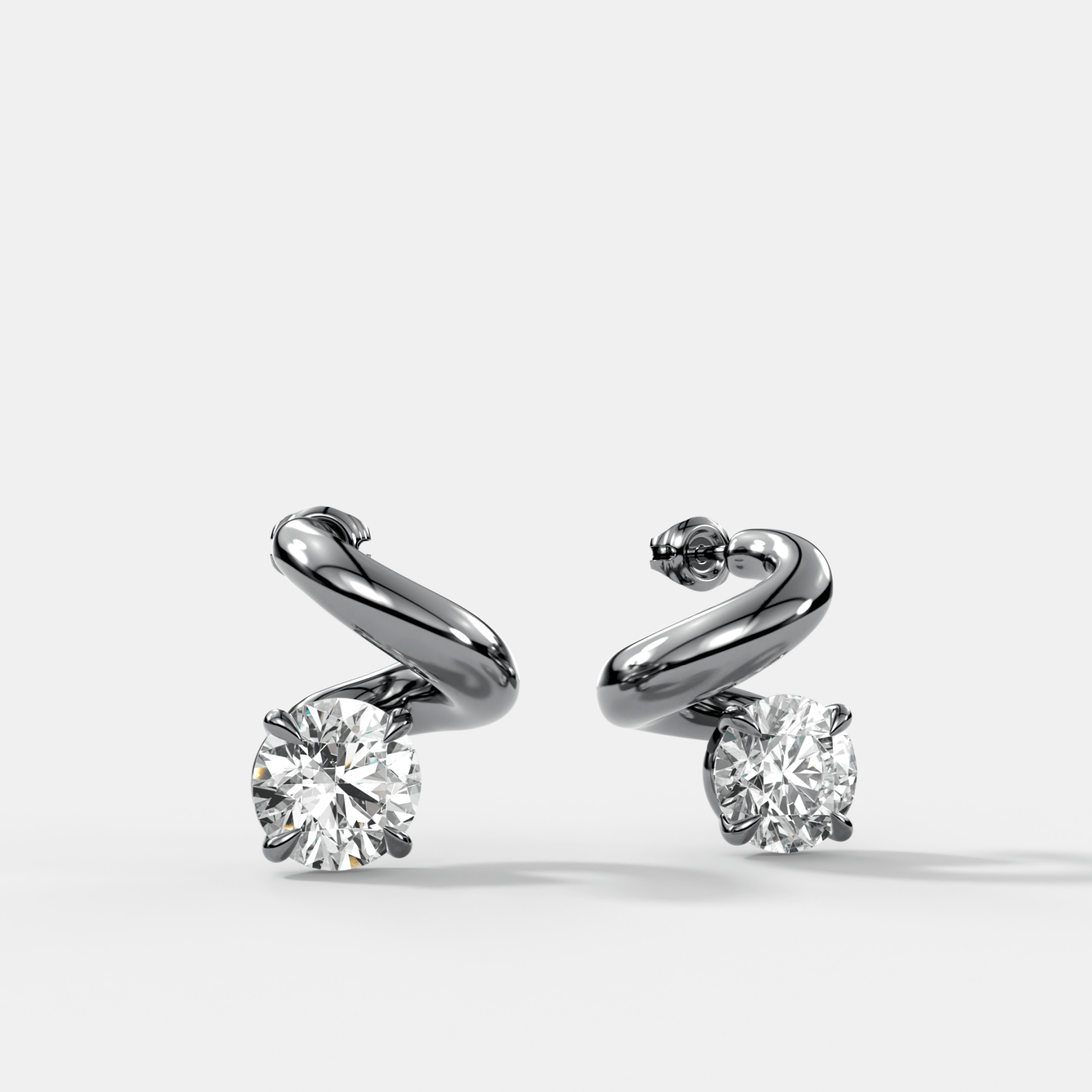 Spiral Studs with Round Cut Diamond
