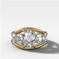Split Channel Five Stone Engagement Ring With Elongated Cushion Cut Diamond