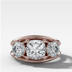 Split Channel Three Stone Engagement Ring With Square Cushion Cut Diamond