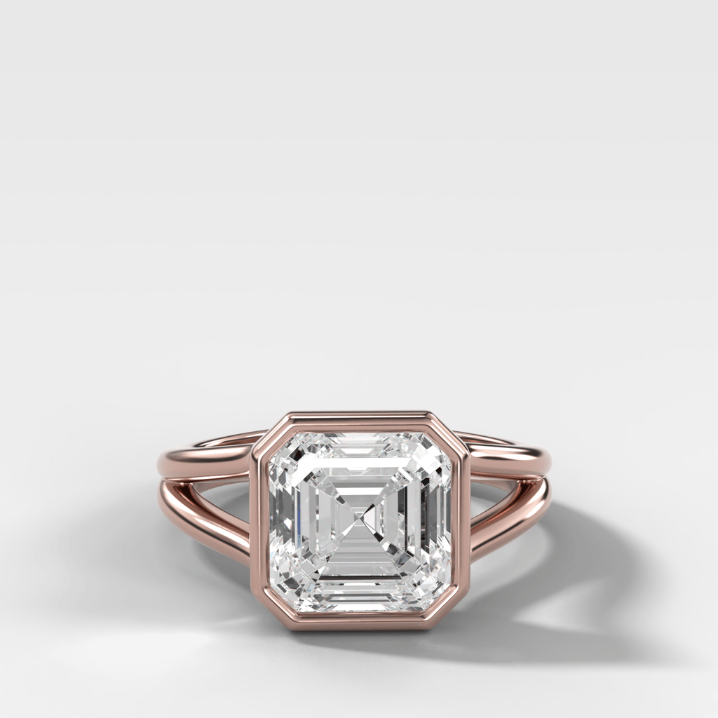 Split Shank Bezel Engagement Ring with Asscher Cut Diamond