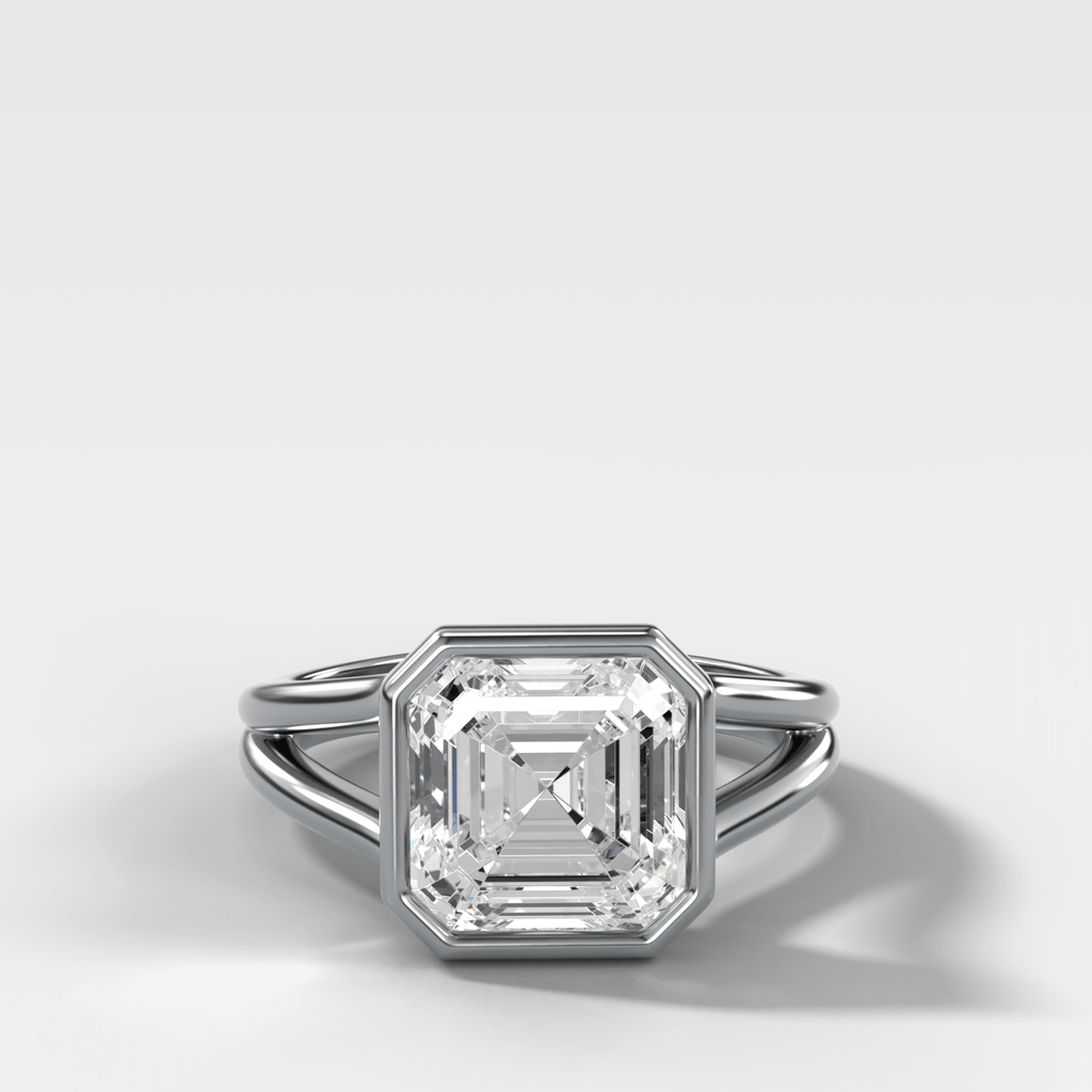 Split Shank Bezel Engagement Ring with Asscher Cut Diamond