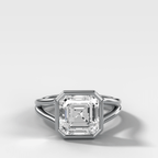 Split Shank Bezel Engagement Ring with Asscher Cut Diamond