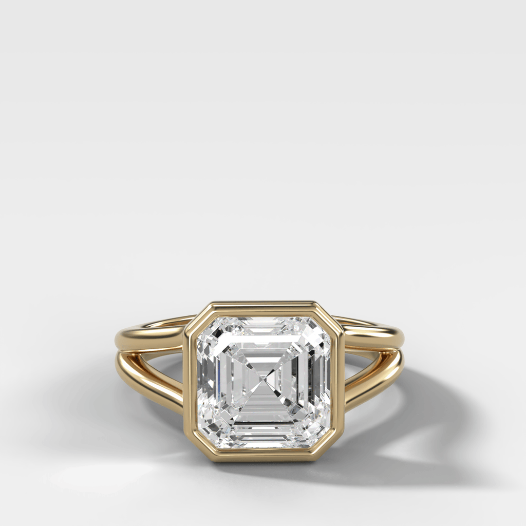 Split Shank Bezel Engagement Ring with Asscher Cut Diamond