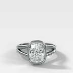 Split Shank Bezel Engagement Ring with Elongated Cushion Cut Diamond