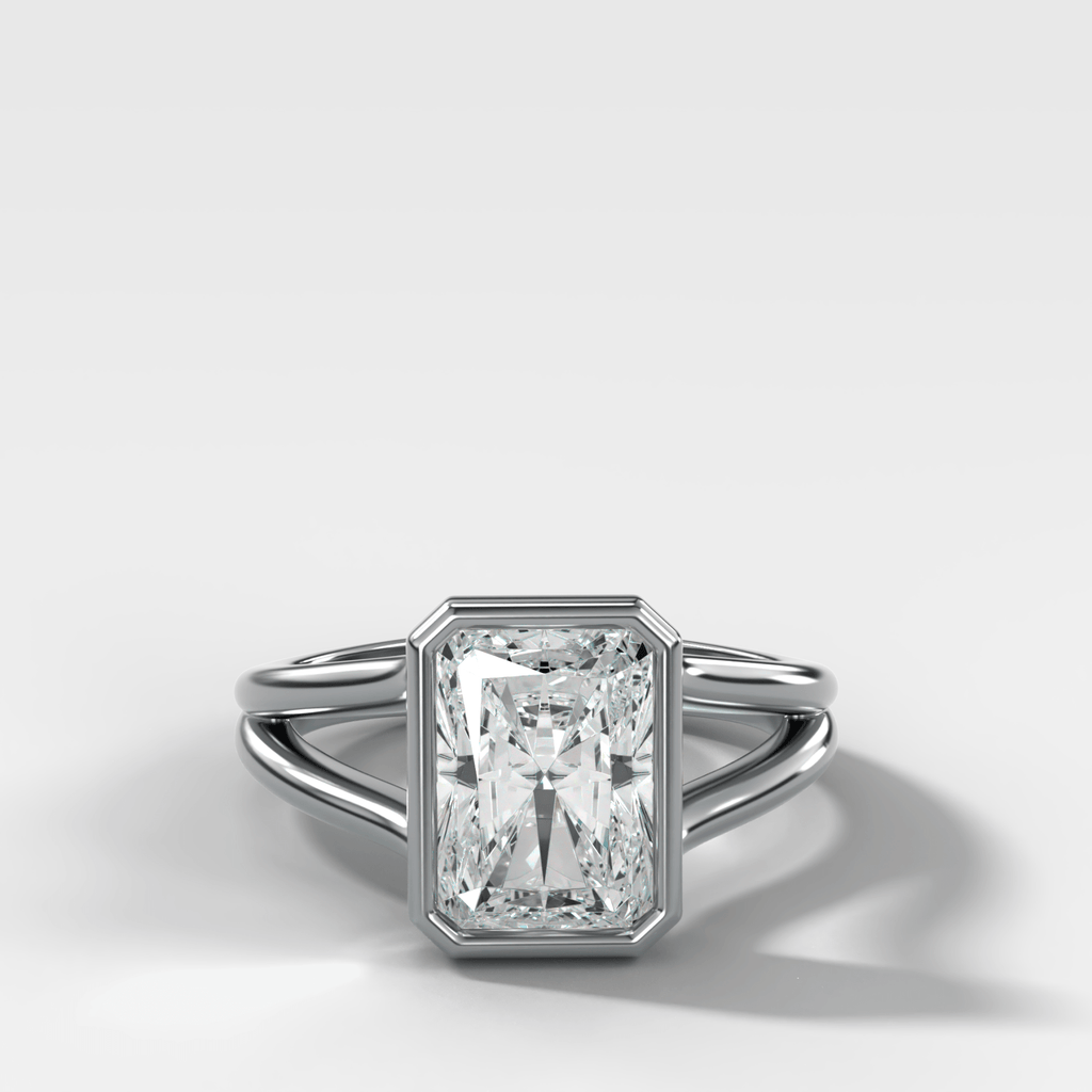 Split Shank Bezel Engagement Ring with Elongated Radiant Cut Diamond