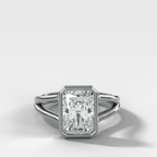 Split Shank Bezel Engagement Ring with Elongated Radiant Cut Diamond
