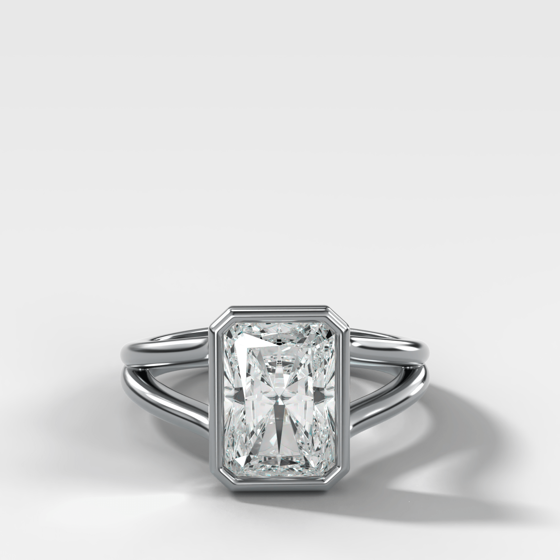 Split Shank Bezel Engagement Ring with Elongated Radiant Cut Diamond
