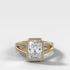 Split Shank Bezel Engagement Ring with Elongated Radiant Cut Diamond