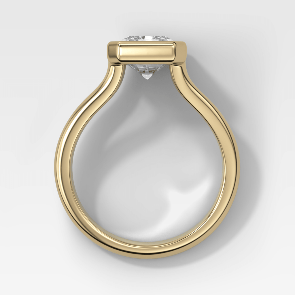 Split Shank Bezel Engagement Ring with Elongated Radiant Cut Diamond
