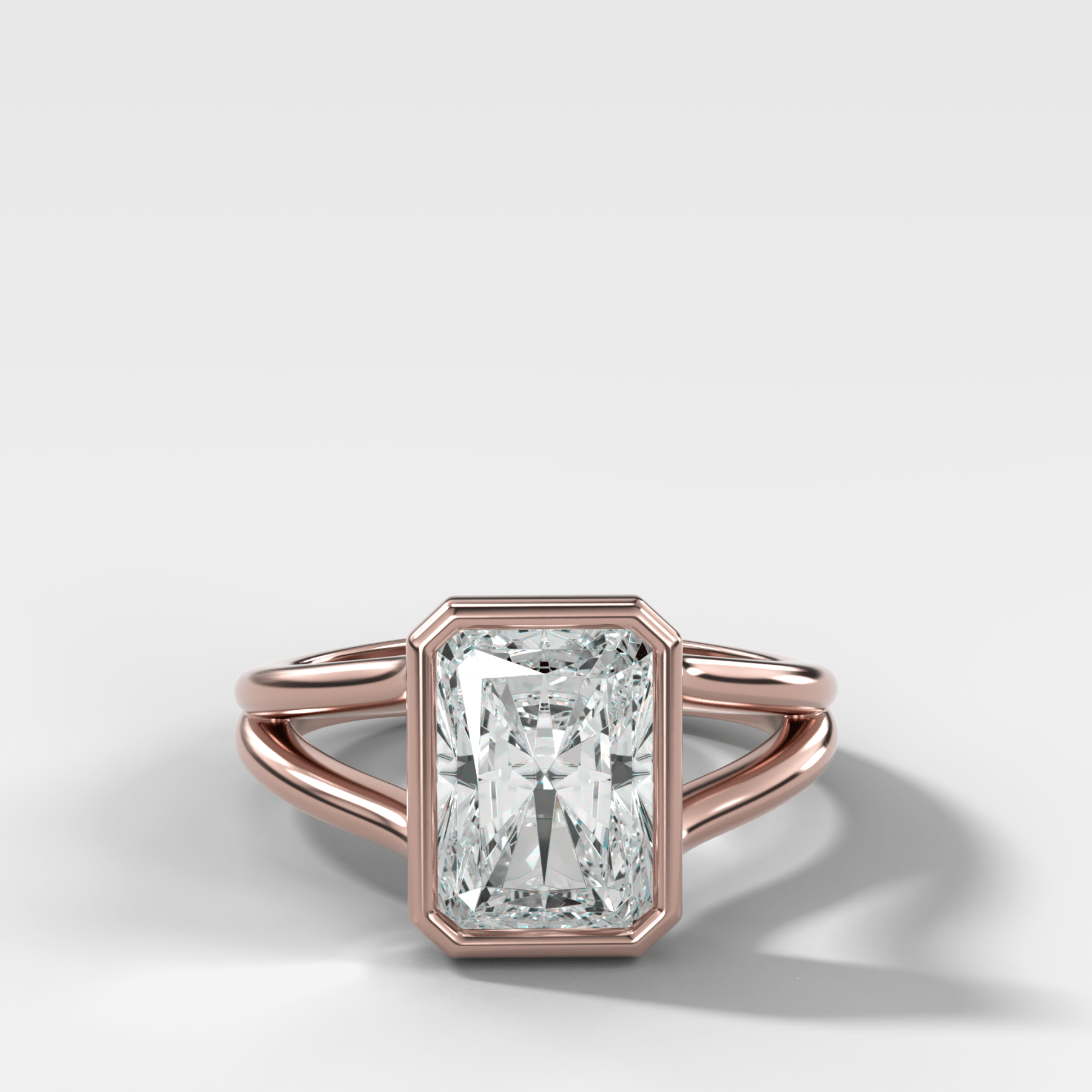 Split Shank Bezel Engagement Ring with Elongated Radiant Cut Diamond
