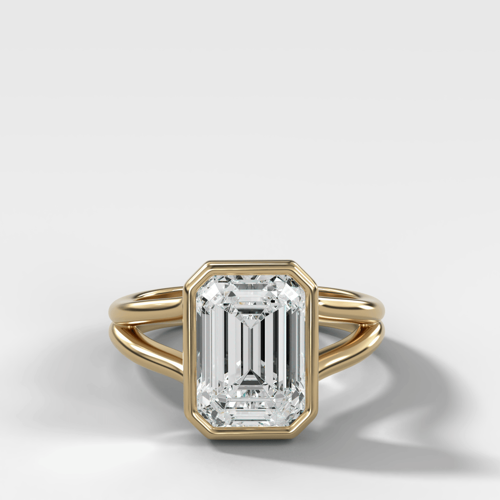 Split Shank Bezel Engagement Ring with Emerald Cut Diamond