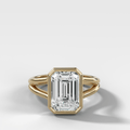 Split Shank Bezel Engagement Ring with Emerald Cut Diamond