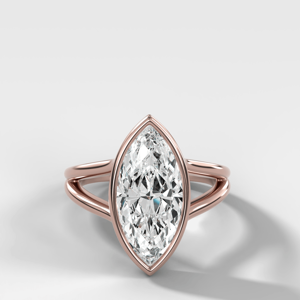 Split Shank Bezel Engagement Ring with Marquise Cut Diamond