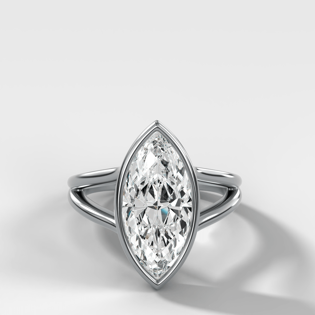 Split Shank Bezel Engagement Ring with Marquise Cut Diamond