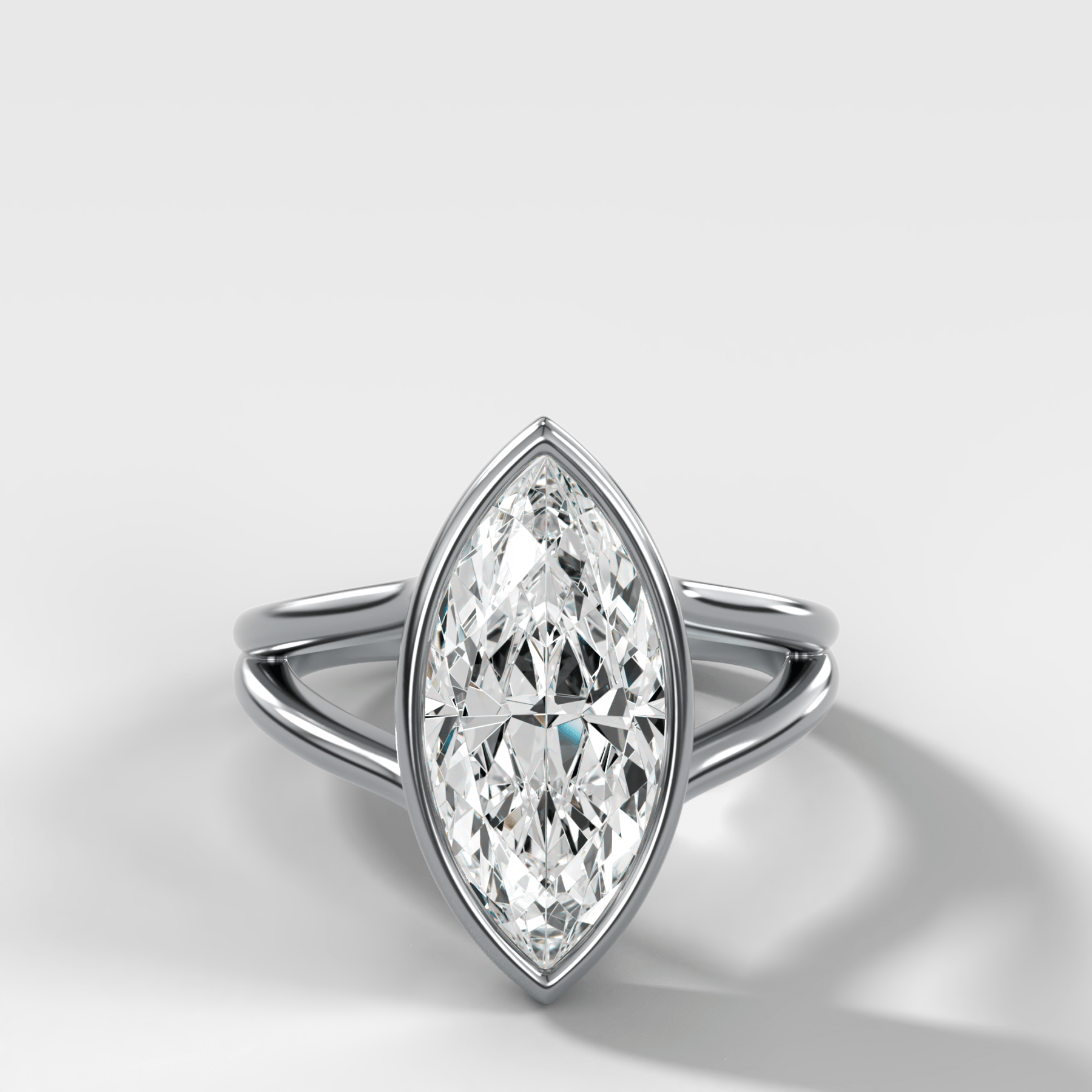 Split Shank Bezel Engagement Ring with Marquise Cut Diamond