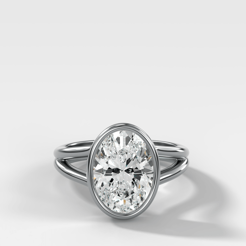 Split Shank Bezel Engagement Ring with Oval Cut Diamond