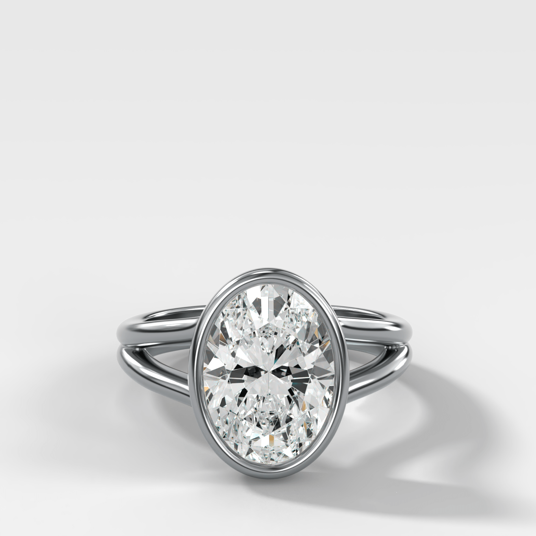 Split Shank Bezel Engagement Ring with Oval Cut Diamond