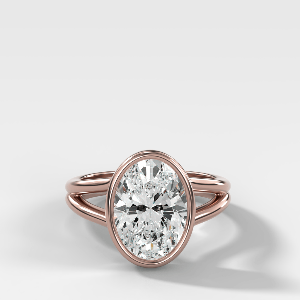 Split Shank Bezel Engagement Ring with Oval Cut Diamond