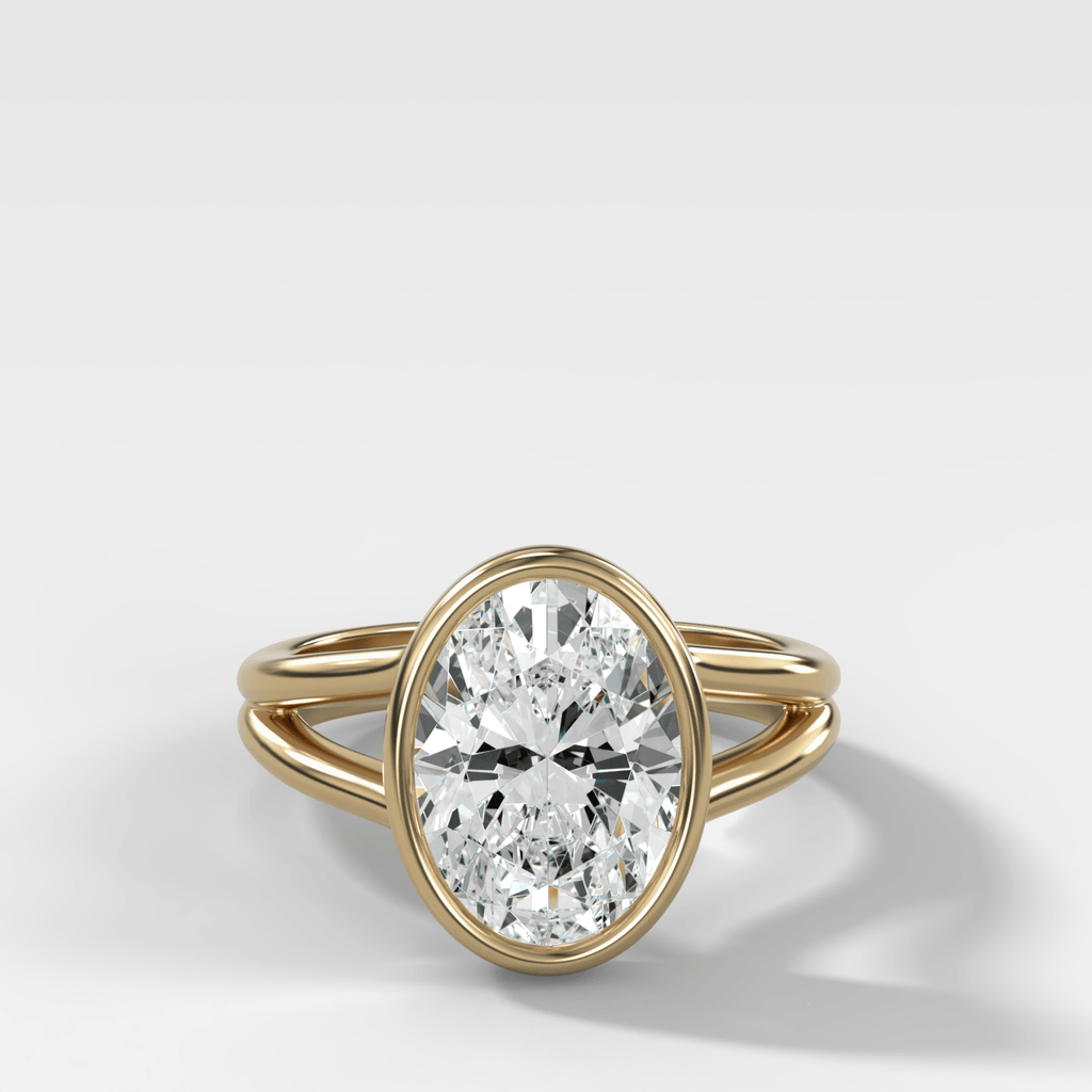 Split Shank Bezel Engagement Ring with Oval Cut Diamond