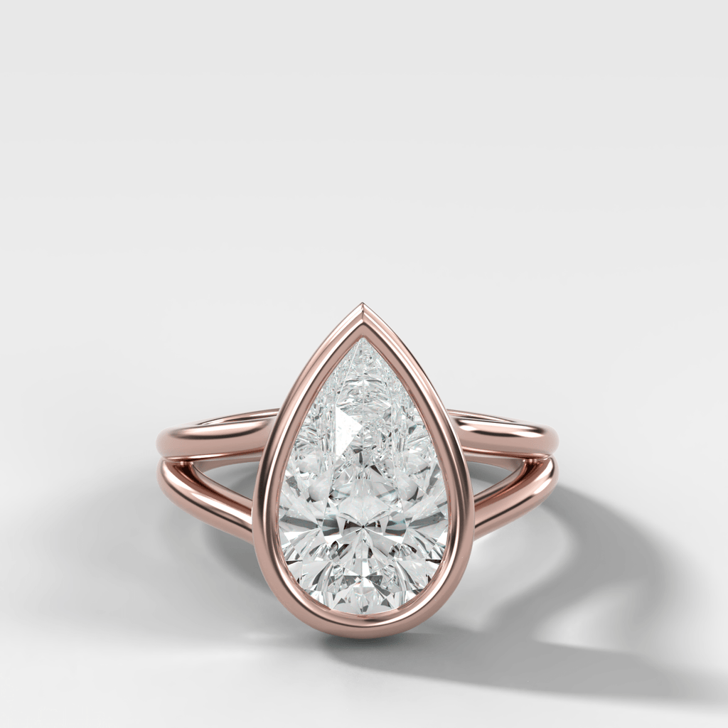 Split Shank Bezel Engagement Ring with Pear Cut Diamond