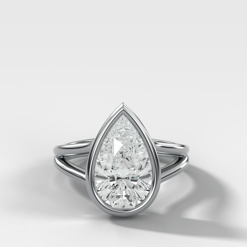 Split Shank Bezel Engagement Ring with Pear Cut Diamond