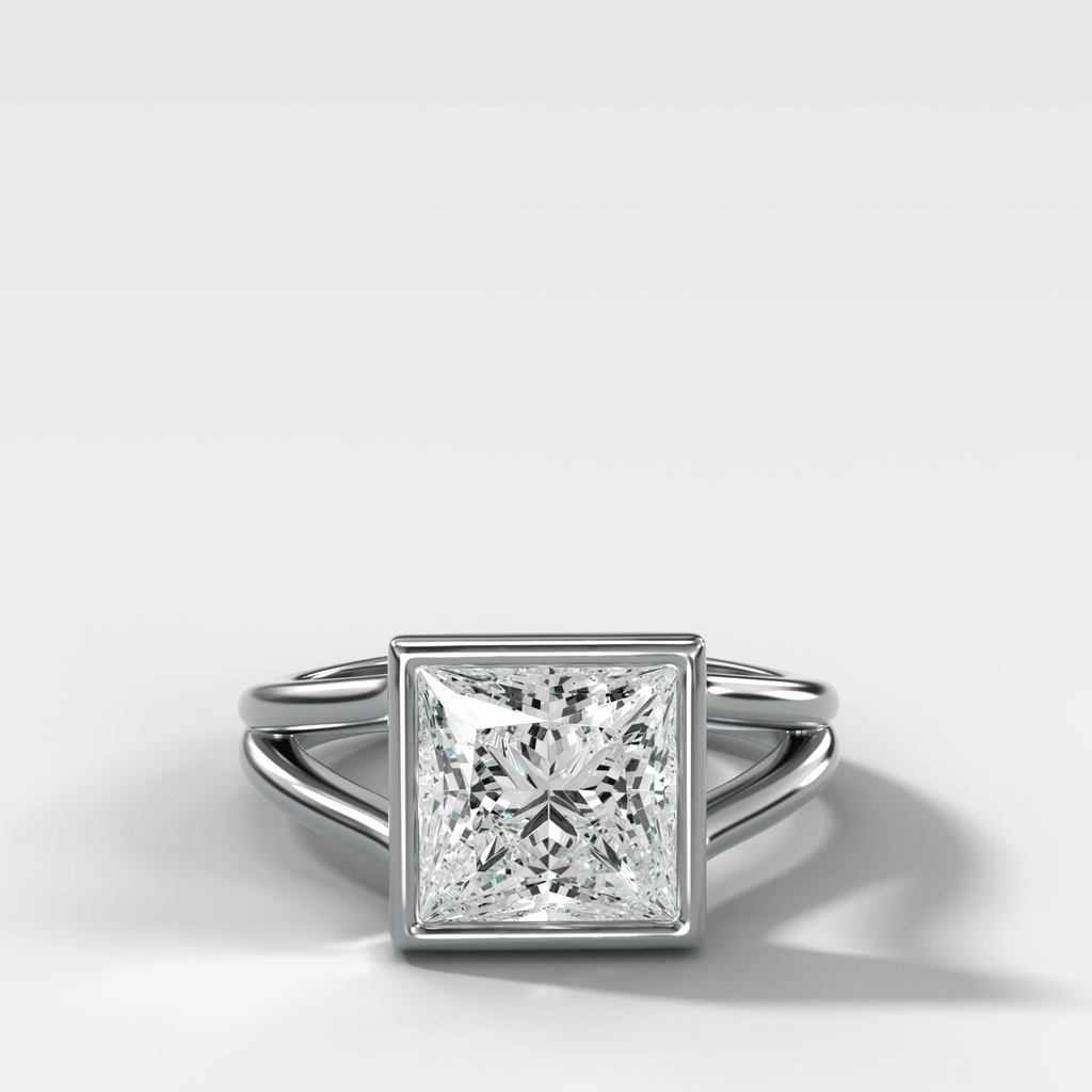 Split Shank Bezel Engagement Ring with Princess Cut Diamond