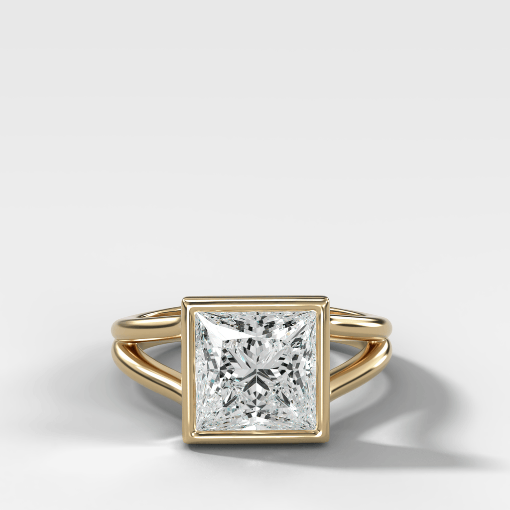 Split Shank Bezel Engagement Ring with Princess Cut Diamond