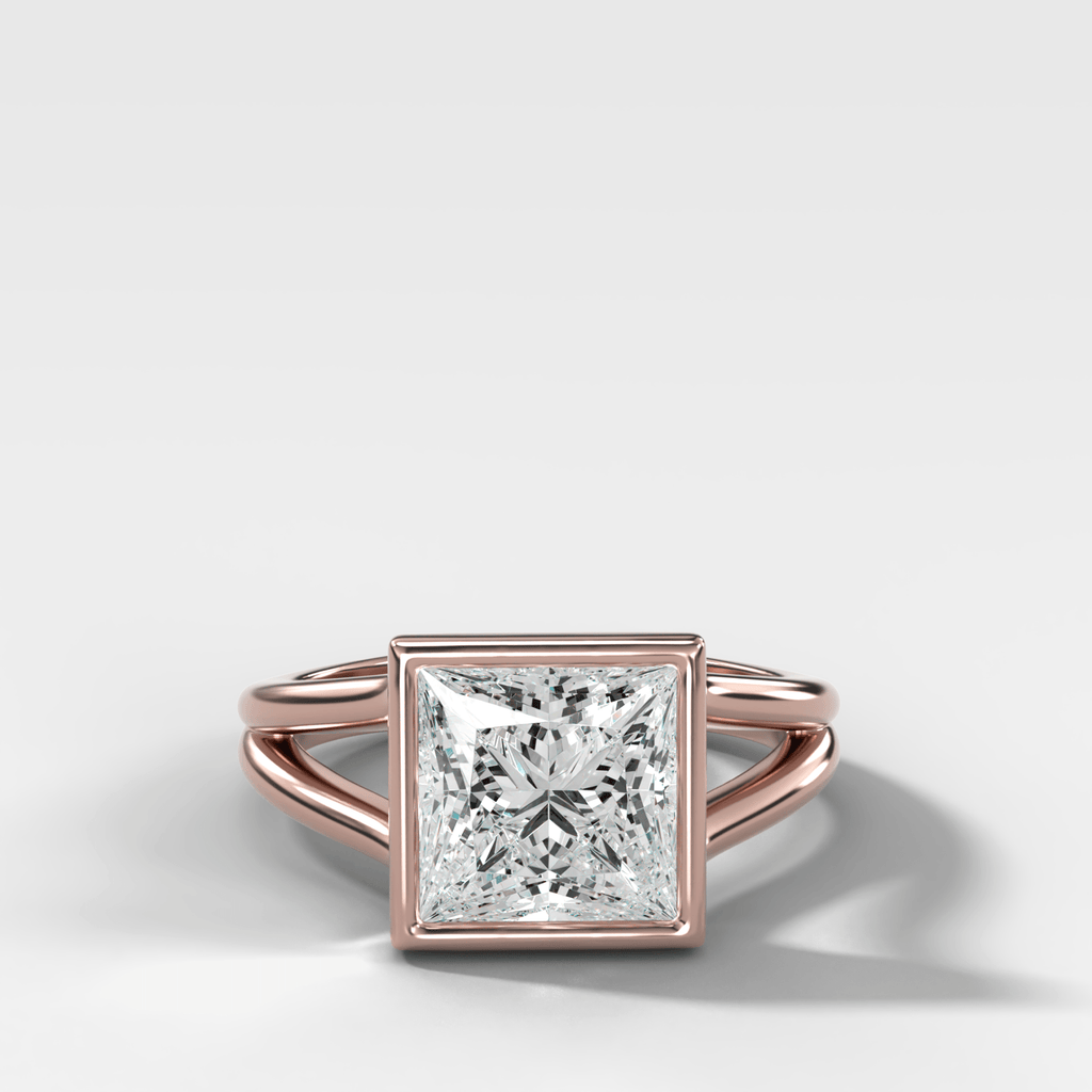 Split Shank Bezel Engagement Ring with Princess Cut Diamond