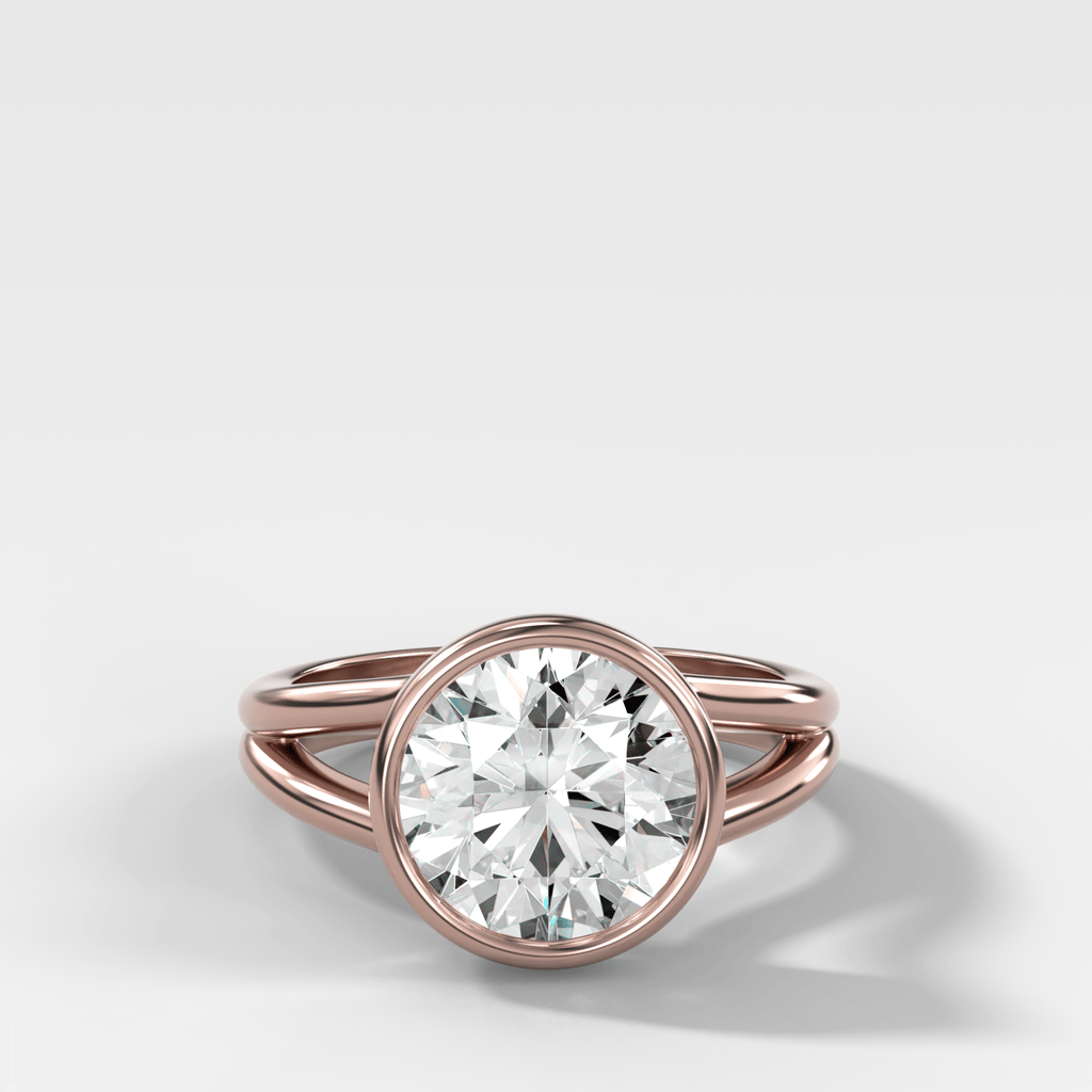 Split Shank Bezel Engagement Ring with Round Cut Diamond