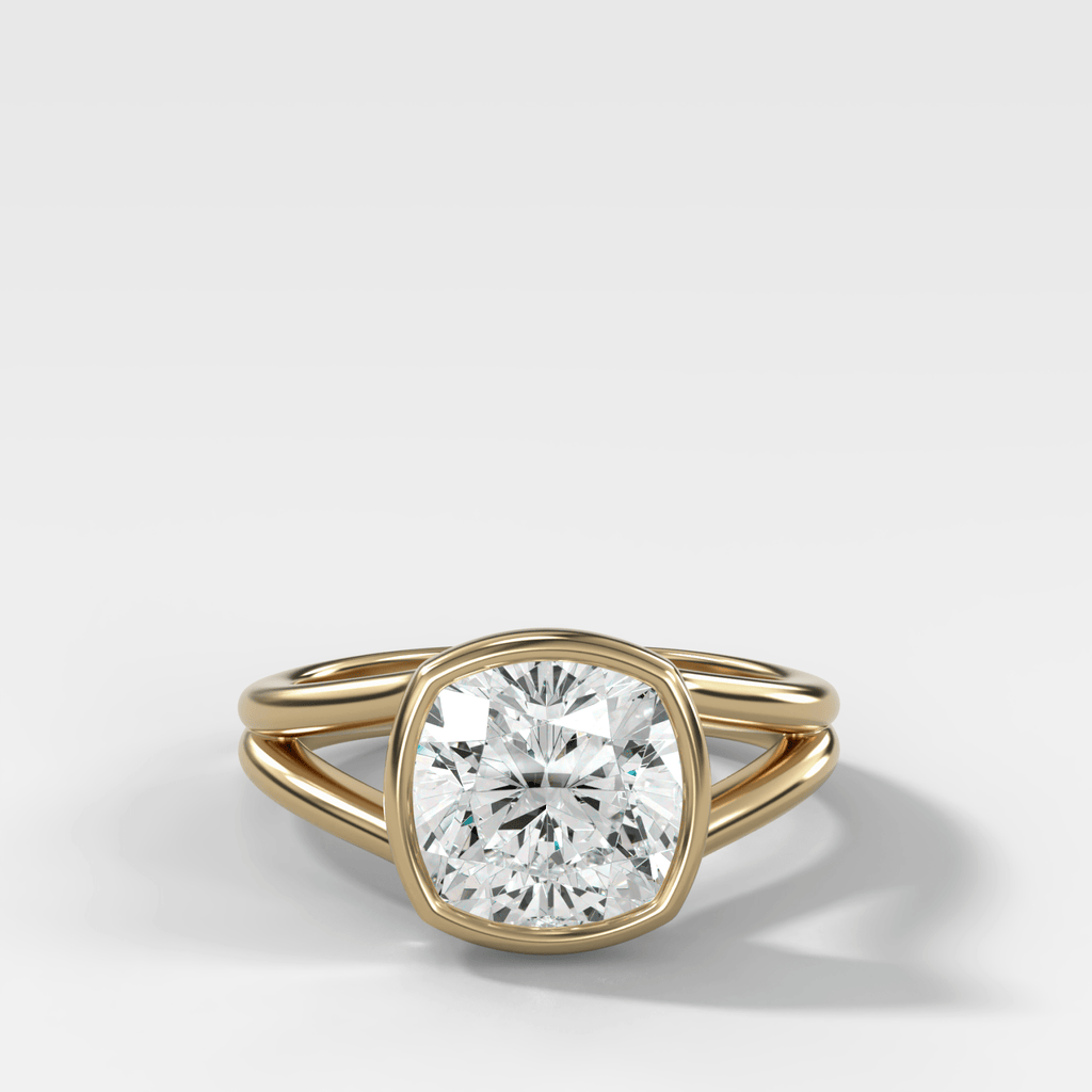 Split Shank Bezel Engagement Ring with Square Cushion Cut Diamond