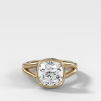 Split Shank Bezel Engagement Ring with Square Cushion Cut Diamond