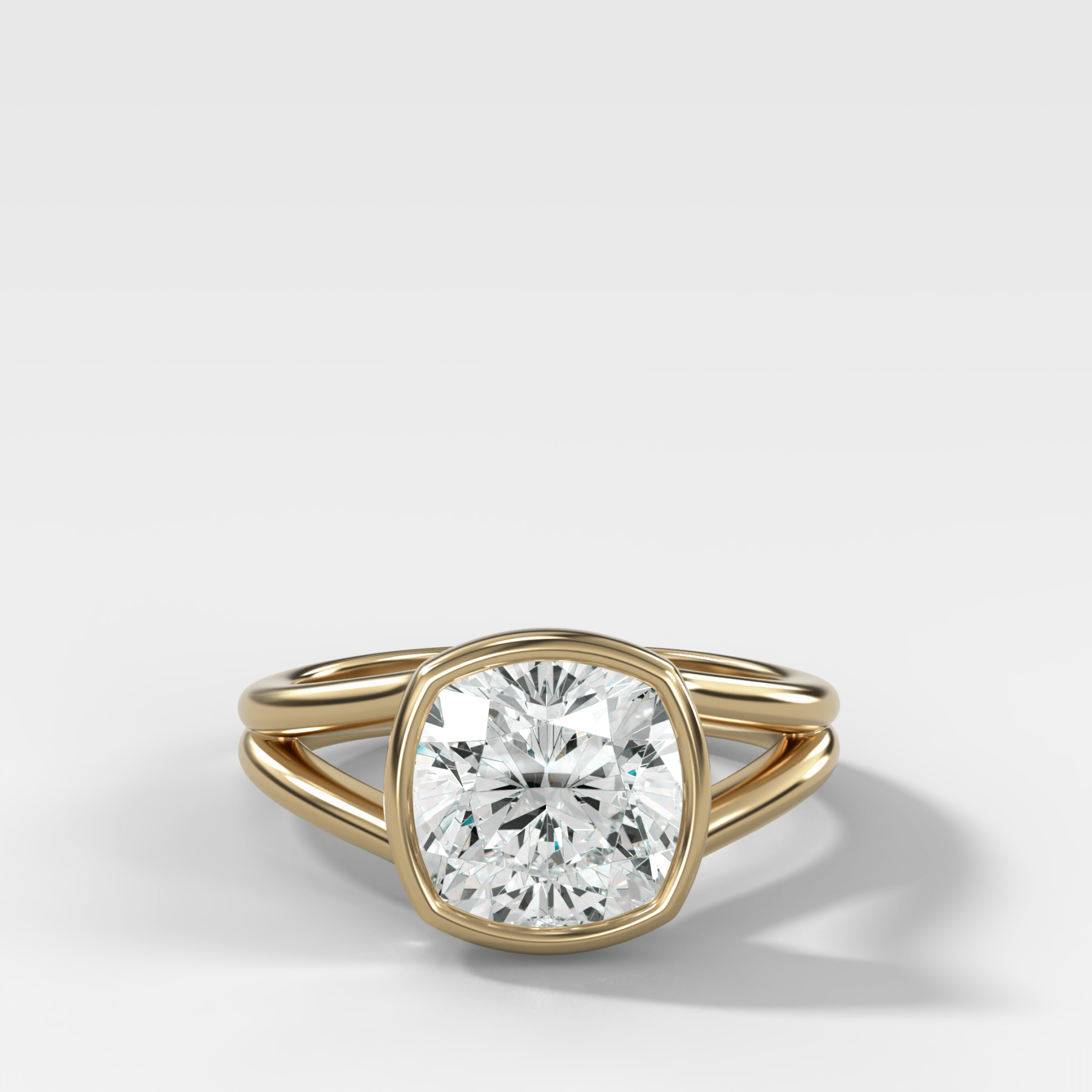 Split Shank Bezel Engagement Ring with Square Cushion Cut Diamond