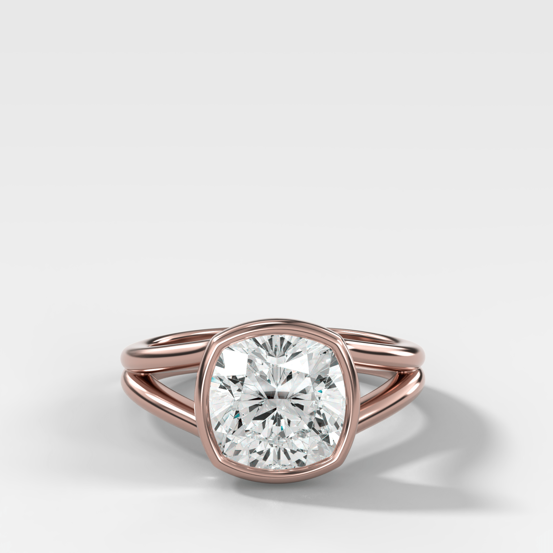 Split Shank Bezel Engagement Ring with Square Cushion Cut Diamond
