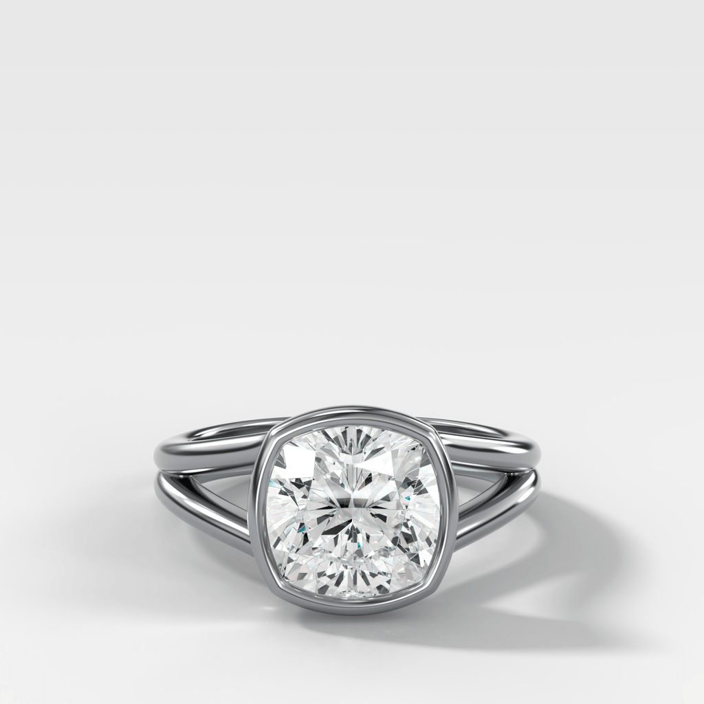 Split Shank Bezel Engagement Ring with Square Cushion Cut Diamond