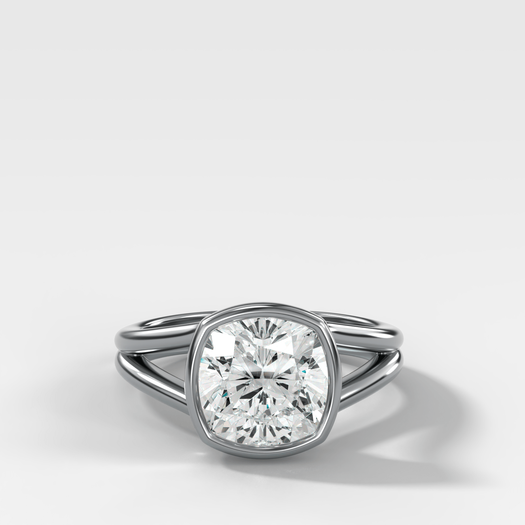 Split Shank Bezel Engagement Ring with Square Cushion Cut Diamond