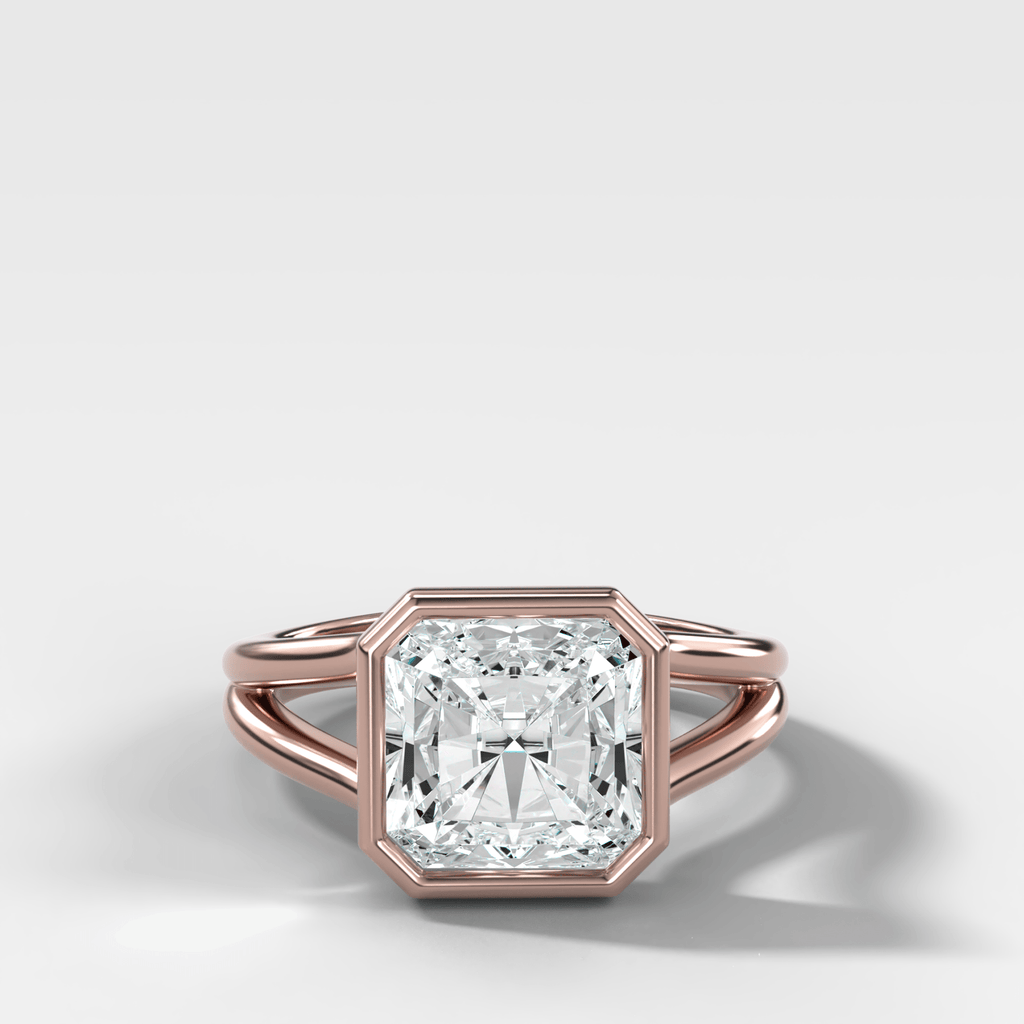 Split Shank Bezel Engagement Ring with Square Radiant Cut Diamond