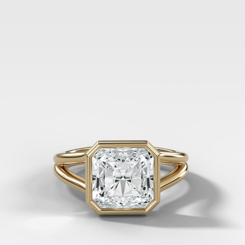 Split Shank Bezel Engagement Ring with Square Radiant Cut Diamond