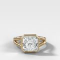 Split Shank Bezel Engagement Ring with Square Radiant Cut Diamond