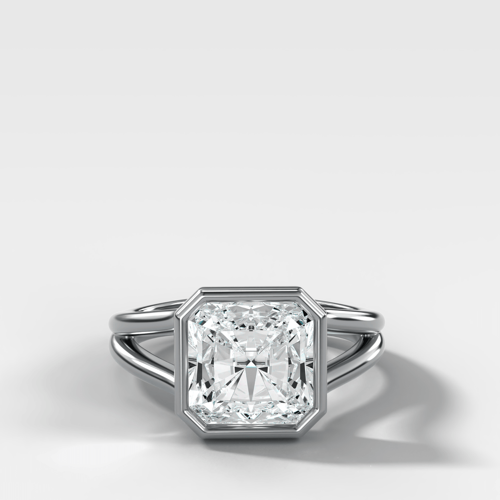 Split Shank Bezel Engagement Ring with Square Radiant Cut Diamond