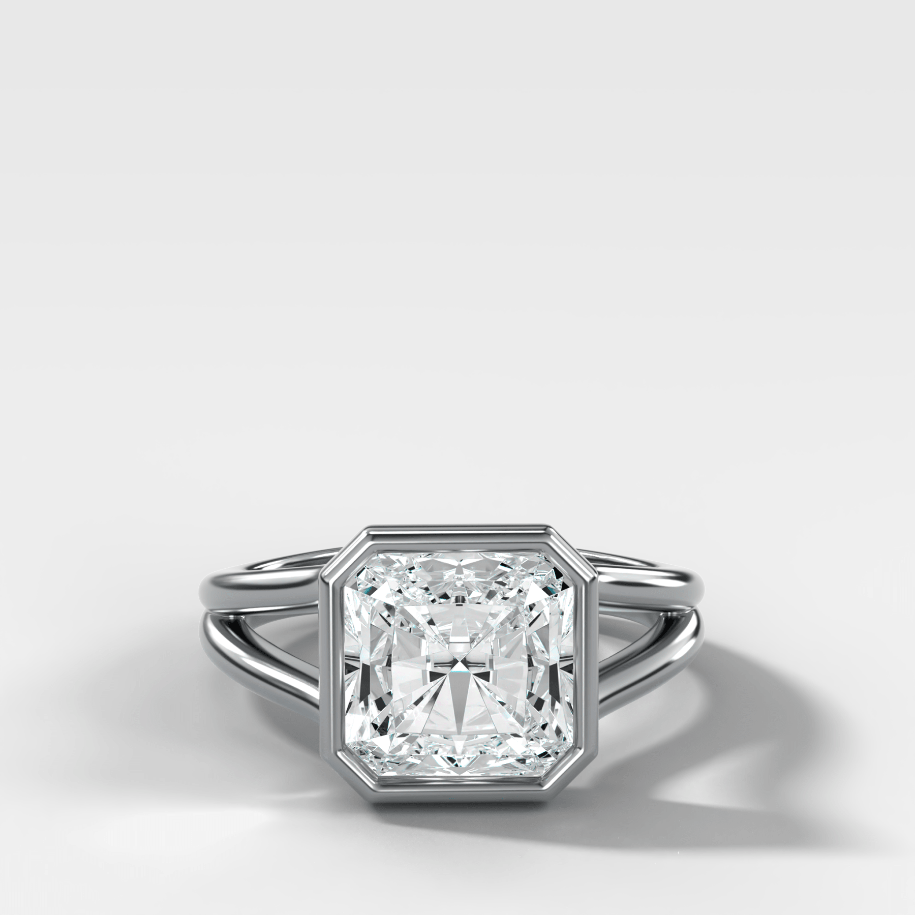Split Shank Bezel Engagement Ring with Square Radiant Cut Diamond