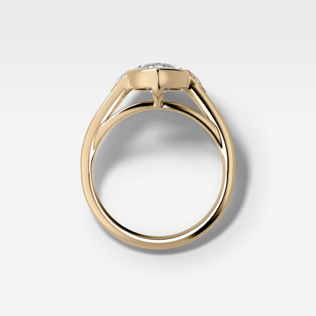 Split Shank Engagement Ring with Half Moon Side Stones and Marquise Cut Diamond