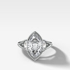 Split Shank Engagement Ring with Half Moon Side Stones and Marquise Cut Diamond