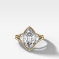 Split Shank Engagement Ring with Half Moon Side Stones and Marquise Cut Diamond