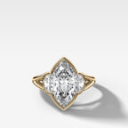Split Shank Engagement Ring with Half Moon Side Stones and Marquise Cut Diamond