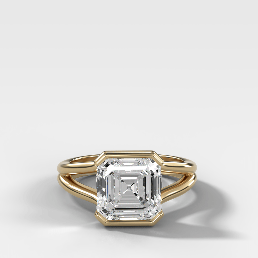 Split Shank Half Bezel Engagement Ring with Asscher Cut Diamond