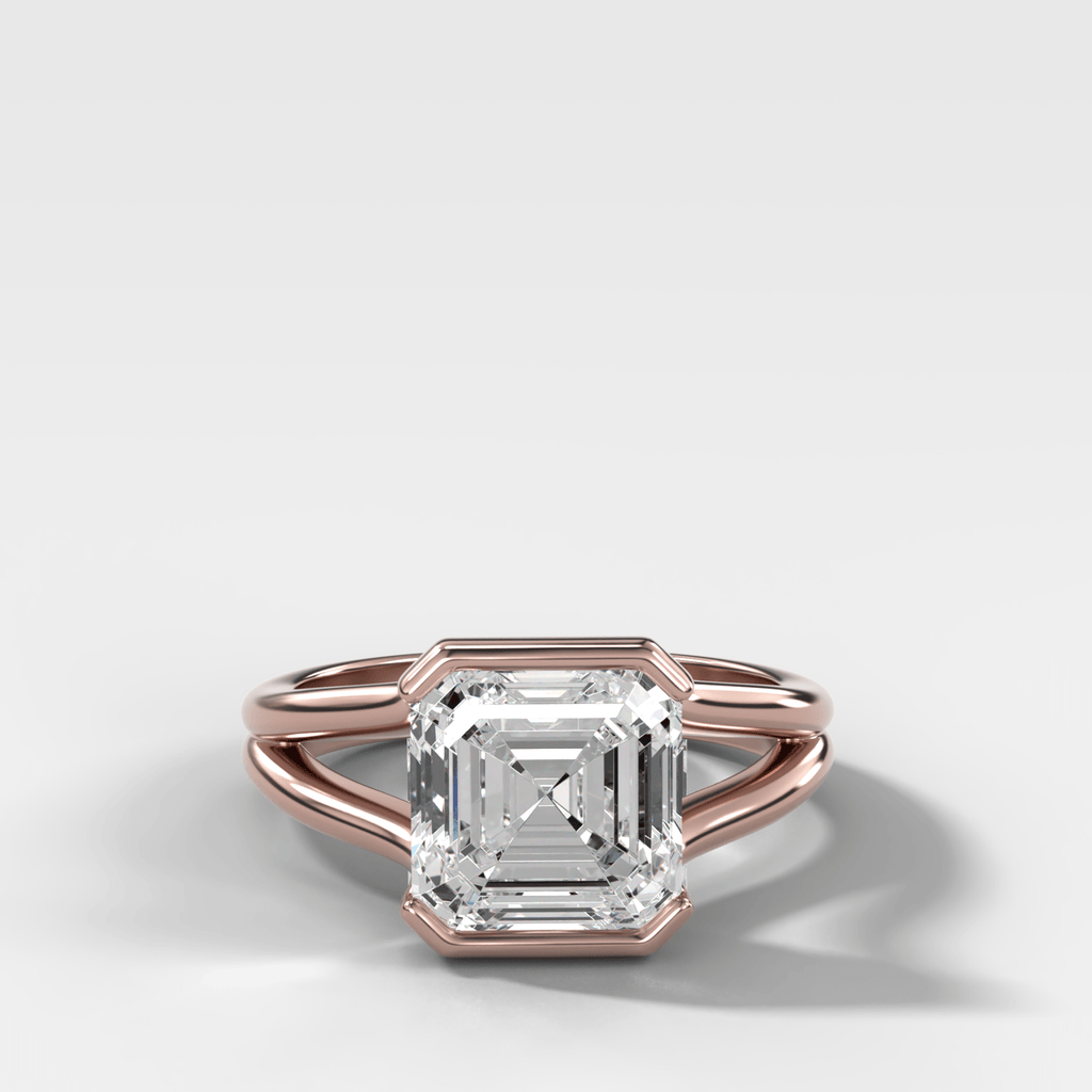 Split Shank Half Bezel Engagement Ring with Asscher Cut Diamond
