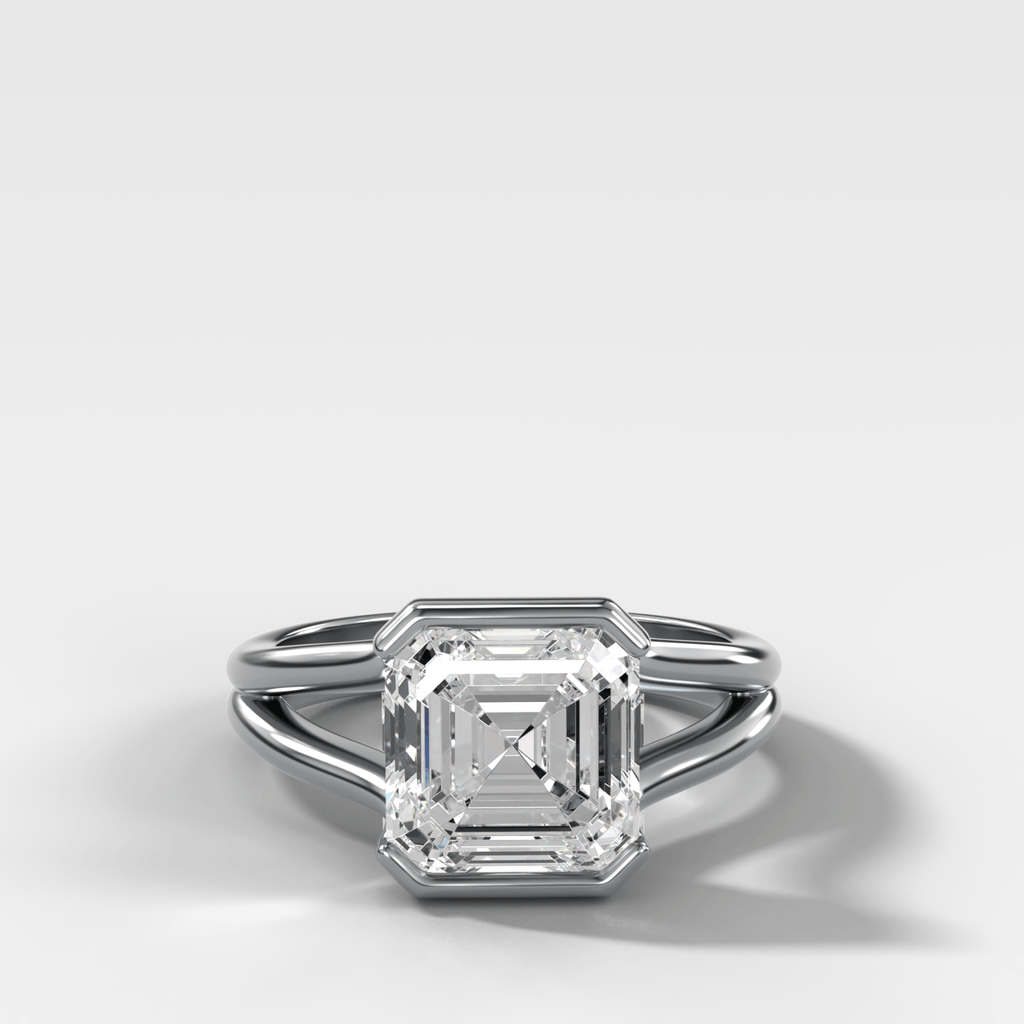 Split Shank Half Bezel Engagement Ring with Asscher Cut Diamond