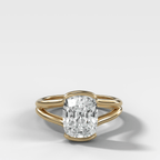 Split Shank Half Bezel Engagement Ring with Elongated Cushion Cut Diamond